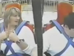 Fat Kid w Mom in Sling Shot Ride